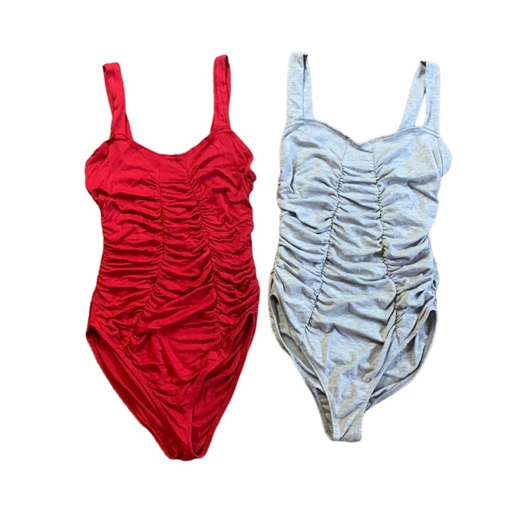 SPARKLE & FADE Bundle (2) Vintage Red Gray Ruched Body Suits, size S